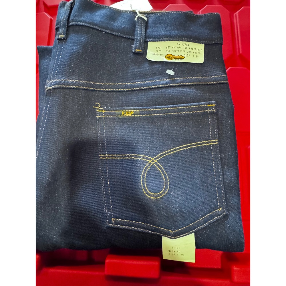 Vintage Key Industries Mens Denim Jeans Dark Wash 33x34 Workwear 4764-40 RN17754
